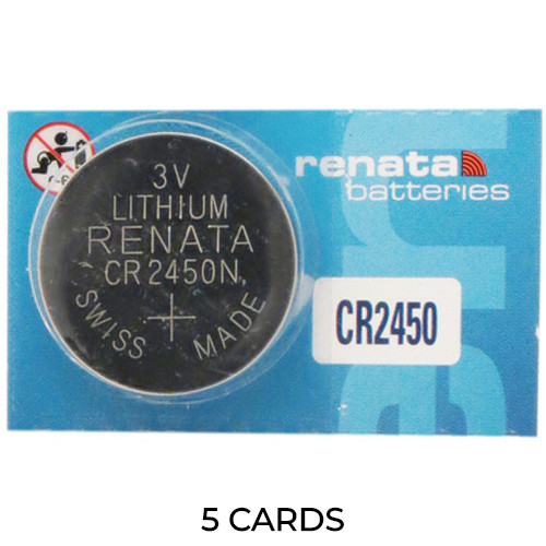 5-Pack CR2450 Renata 3 Volt Lithium Coin Cell Batteries