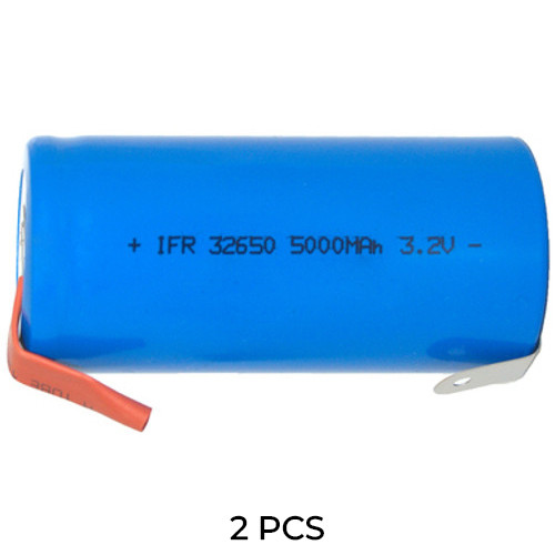 2-Pack 3.2 Volt 32650 LiFePO4 Batteries (5000 mAh) with Tabs