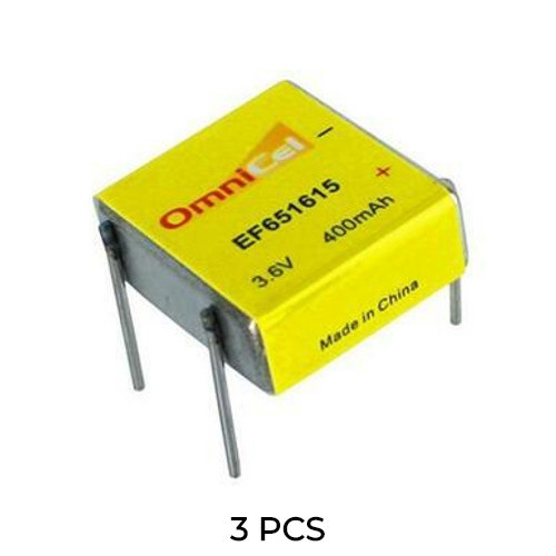 3-pack OmniCel 3.6V 400mAh prismatic lithium batteries with PCB pins