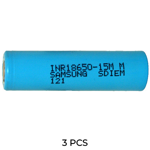 Three Samsung 18650 3.7V 1500mAh rechargeable lithium ion batteries