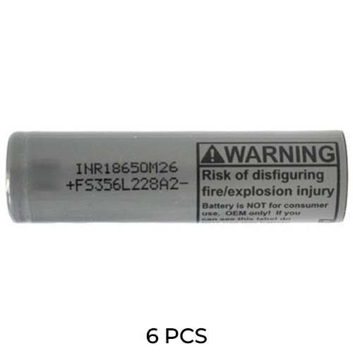 6-pack 18650 M26 2600mAh lithium ion batteries with flat ends