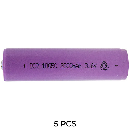 5-Pack 18650 3.6v 2000 mAh li-ion - Protected (Button Top) - Purple