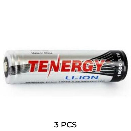 3-Pack 18650 Tenergy Lithium Ion 3.7 Volt Button Top Batteries with PCB Protection (2600 mAh)