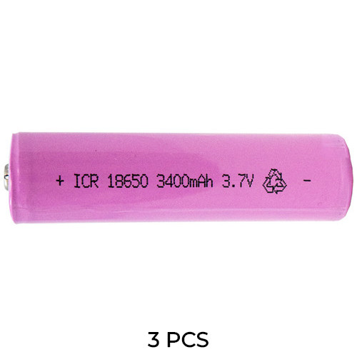 3-Pack 18650 3.6v Li-Ion Batteries 3400 mAh - Protected (Button Top)