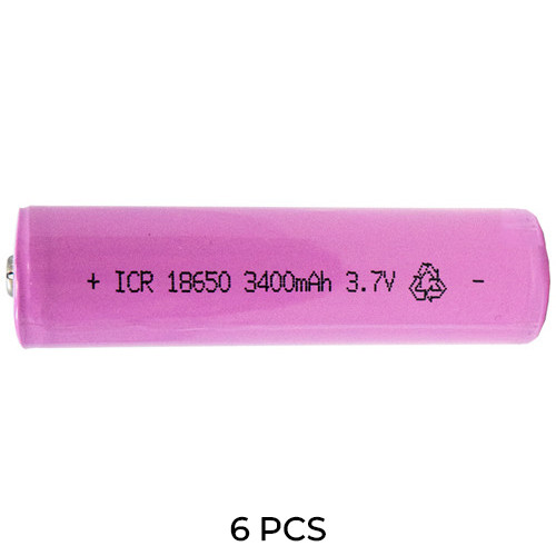 6-Pack 18650 3.6v Li-Ion Batteries 3400 mAh - Protected (Button Top)