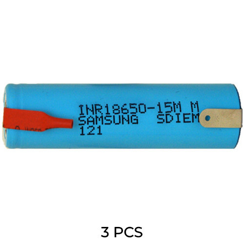 Samsung 18650 3.7V lithium ion batteries with tabs, 3-pack