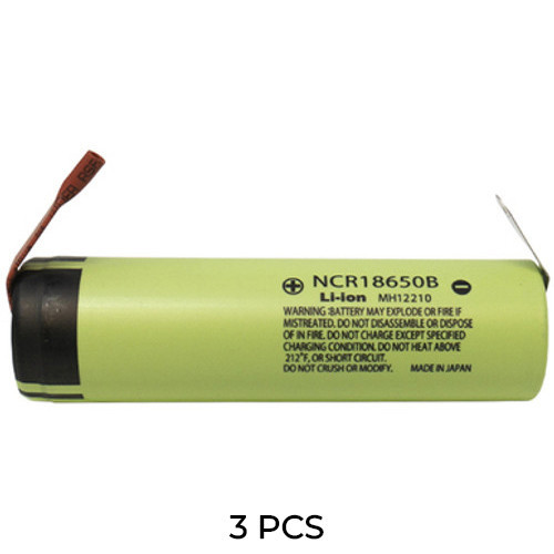 Panasonic NCR18650B 3.7V 18650 lithium ion batteries with tabs, 3-pack