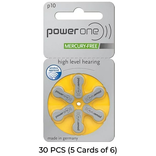 30-Pack Size p10 PowerOne Hearing Aid Batteries (5 Cards of 6)