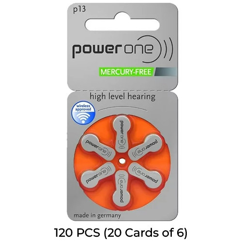 PowerOne P13 hearing aid batteries 120-pack, 20 cards of 6