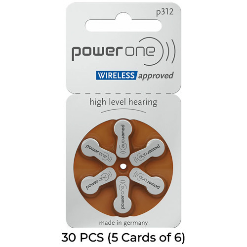 PowerOne P312 30-pack hearing aid batteries in retail packaging