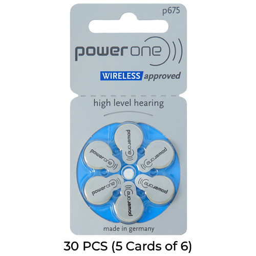 30-Pack Size p675 PowerOne Hearing Aid Batteries (5 Cards of 6)