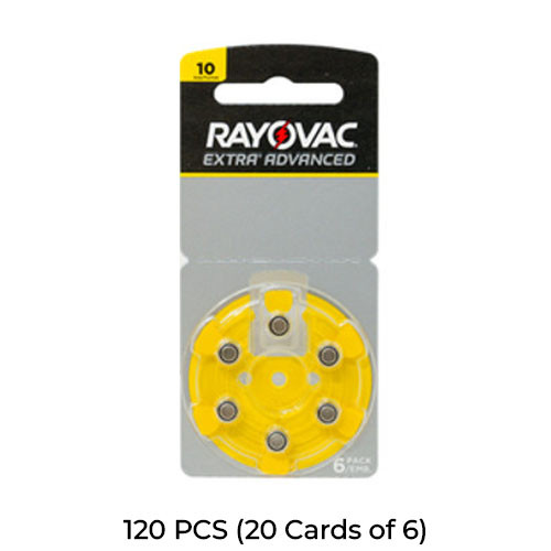 120-Pack Size 10 Rayovac Extra Advanced Hearing Aid Batteries (20 Cards of 6)