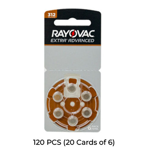 120-Pack Size 312 Rayovac Extra Advanced Hearing Aid Batteries (20 Cards of 6)
