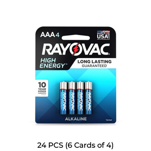 24-pack Rayovac High Energy AAA alkaline batteries, six cards of four