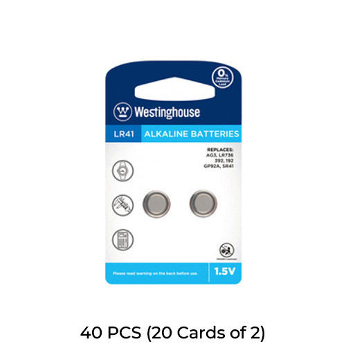 Westinghouse LR41 AG3 alkaline button batteries, 40-pack