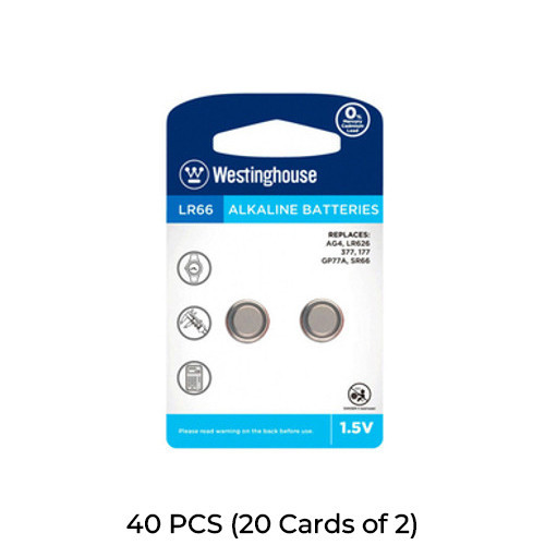 Westinghouse 40-pack LR66 AG4 alkaline button batteries, 20 cards of 2