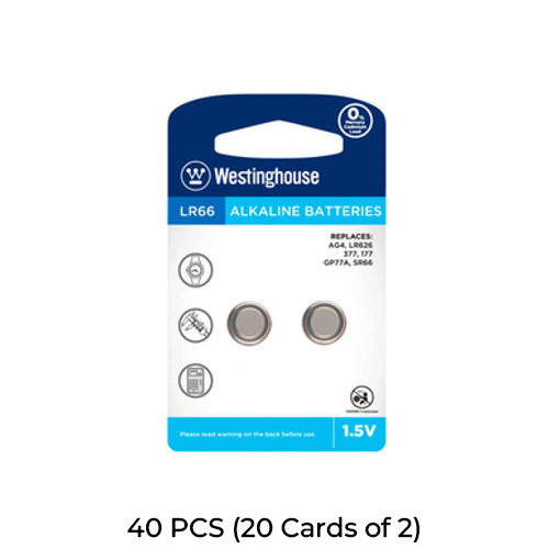 40-Pack LR66 / AG4 Westinghouse Alkaline Button Batteries (20 Cards of 2)