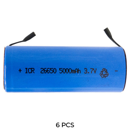 Power Portable 26650 3.7V Li-Ion batteries with tabs, 6-pack