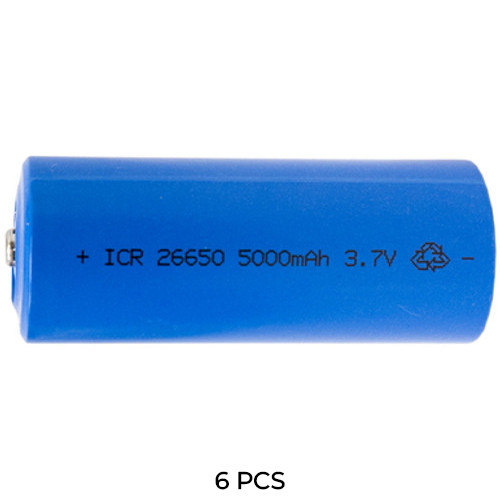 6-Pack 3.7 Volt 26650 Li-Ion Button Top Batteries (5000 mAh)
