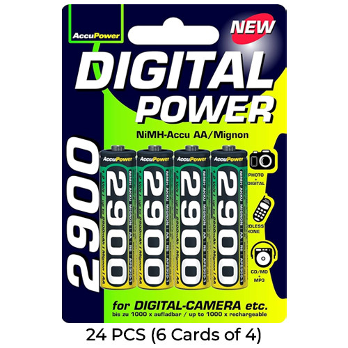 24-Pack AA AccuPower NiMH 2900 mAh Batteries (6 Cards of 4)