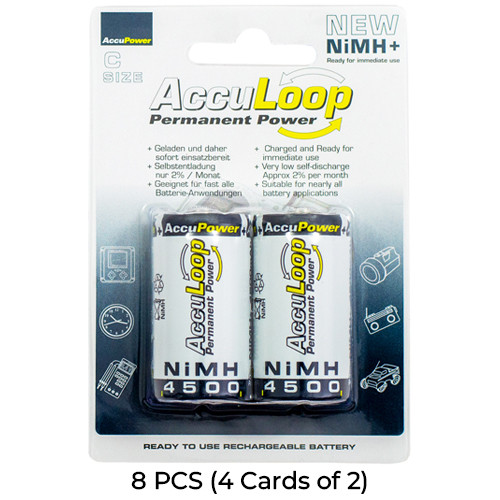 8-Pack C AccuPower AccuLoop NiMH 4500 mAh Batteries (4 Cards of 2)