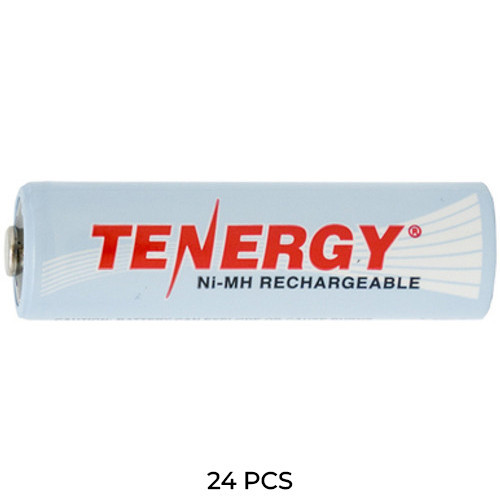 24-pack Tenergy AA NiMH 2500mAh rechargeable batteries neatly arranged