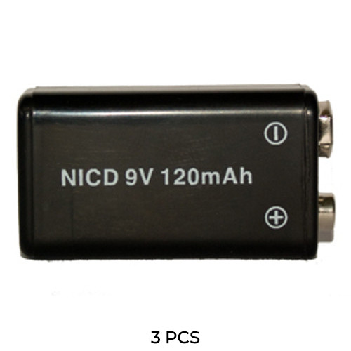 3-Pack 9 Volt NiCd Batteries (120 mAh)