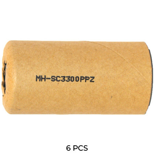 Power Portable 6-pack Sub C NiMH paper wrapped batteries, 3300 mAh