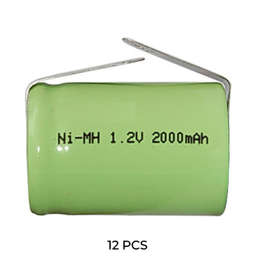 12-pack 4/5 Sub C NiMH batteries with tabs, 2000 mAh