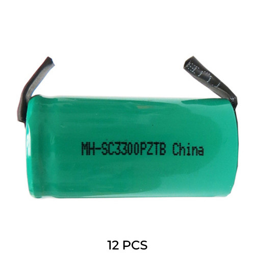 12-Pack Sub C NiMH Batteries with Tabs (3300 mAh)