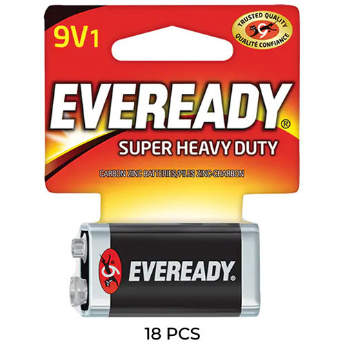 18-pack Eveready 9 Volt Super Heavy Duty batteries carded