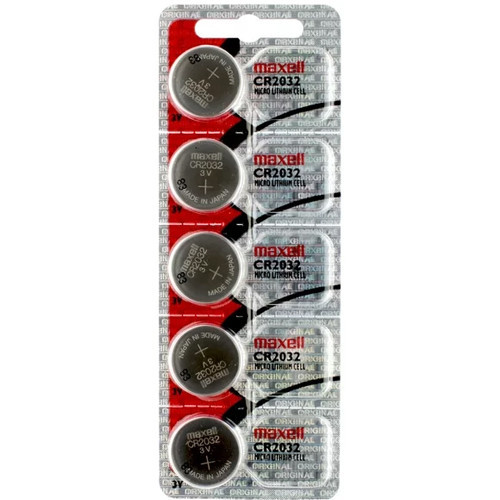 5-pack Maxell CR2032 3V lithium coin cell batteries on card