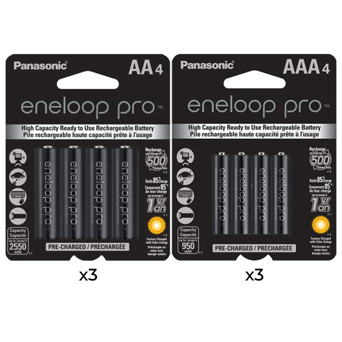 12 x AA (2550 mAh) + 12 x AAA (950 mAh) NiMH Panasonic Eneloop Pro Battery Combo