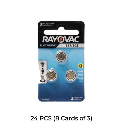 24-Pack 357/303 Rayovac Silver Oxide Button Batteries LR44/A76 (8 Cards of 3)