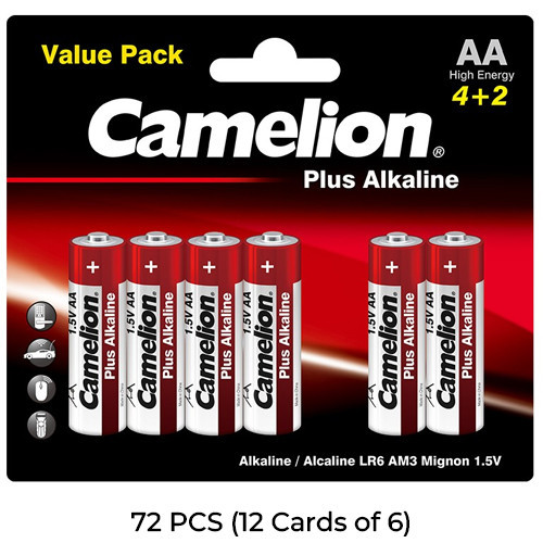 72-Pack AA Camelion Plus Alkaline Batteries (12 Cards of 6)