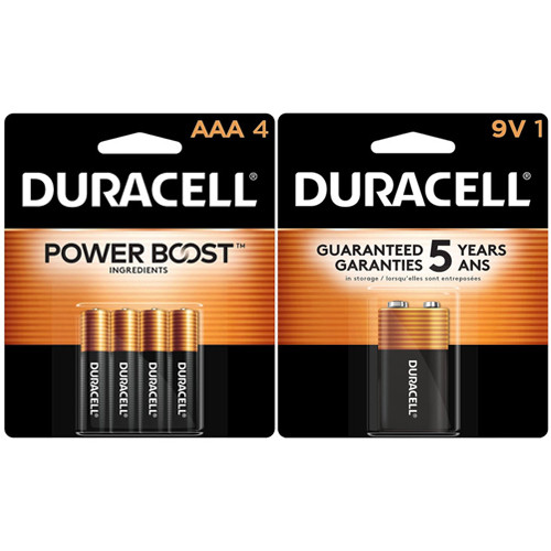 4 AAA + 1 9 Volt Duracell Alkaline Battery Combo (On Cards)