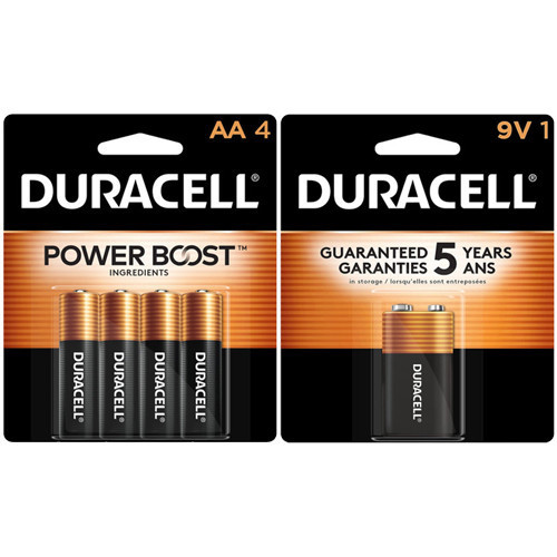 Duracell 4 AA and 1 9V alkaline battery combo on cards