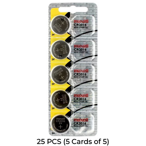 Maxell CR2016 3V lithium batteries 25-pack, 5 cards of 5