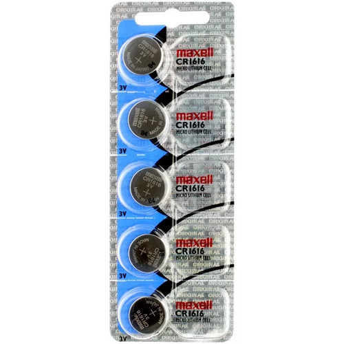 5-pack Maxell CR1616 3V lithium coin cell batteries on card