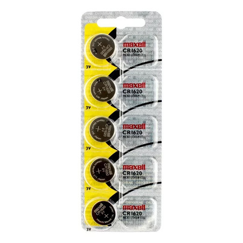 5-pack Maxell CR1620 3V lithium coin cell batteries on card