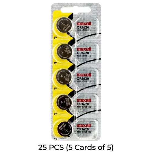 Maxell CR1620 3V lithium batteries 25-pack, five cards of five