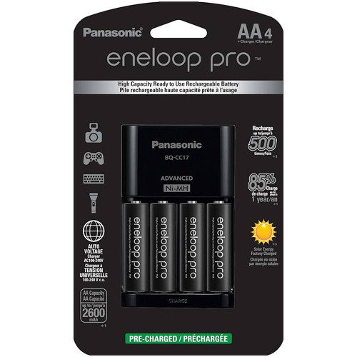 Panasonic BQ-CC17 smart charger with four Eneloop Pro AA batteries