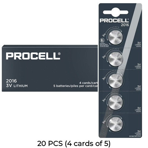 Front view of Duracell Procell CR2016 lithium coin cell packaging