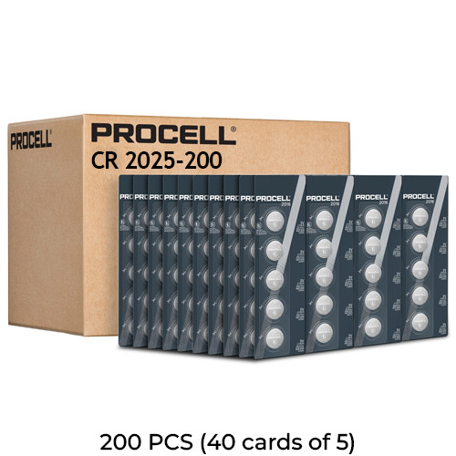 200-Pack Procell CR2025 Coin Cell Lithium Batteries (40 Cards of 5)