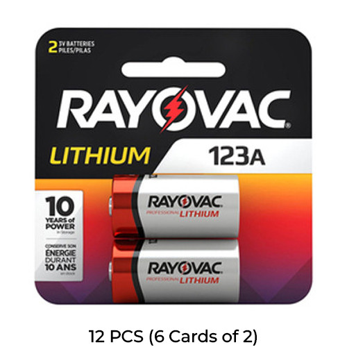 12-Pack Rayovac RL123A / Cr123A 3 Volt Lithium Battery (6 Cards of 2)