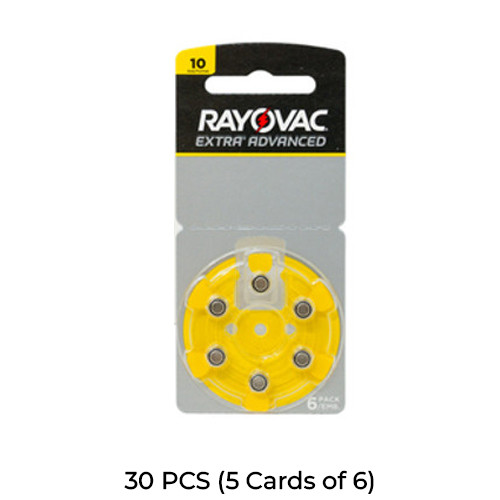 30-Pack Size 10 Rayovac Extra Advanced Hearing Aid Batteries (5 Cards of 6)