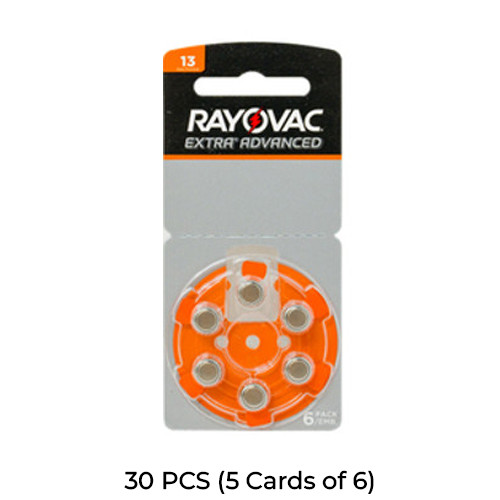30-Pack Size 13 Rayovac Extra Advanced Hearing Aid Batteries (5 Cards of 6)