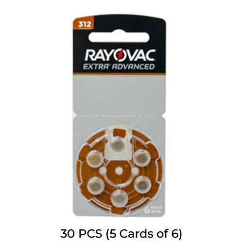 Rayovac Size 312 hearing aid batteries 30-pack, 5 cards of 6