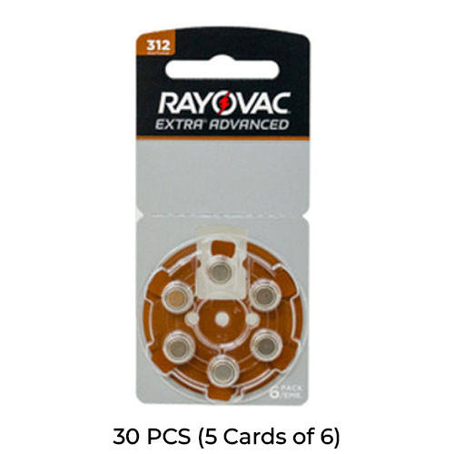 30-Pack Size 312 Rayovac Extra Advanced Hearing Aid Batteries (5 Cards of 6)
