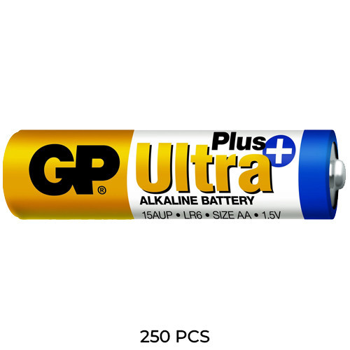 250 AA GP Ultra Plus Alkaline Batteries box by Gold Peak